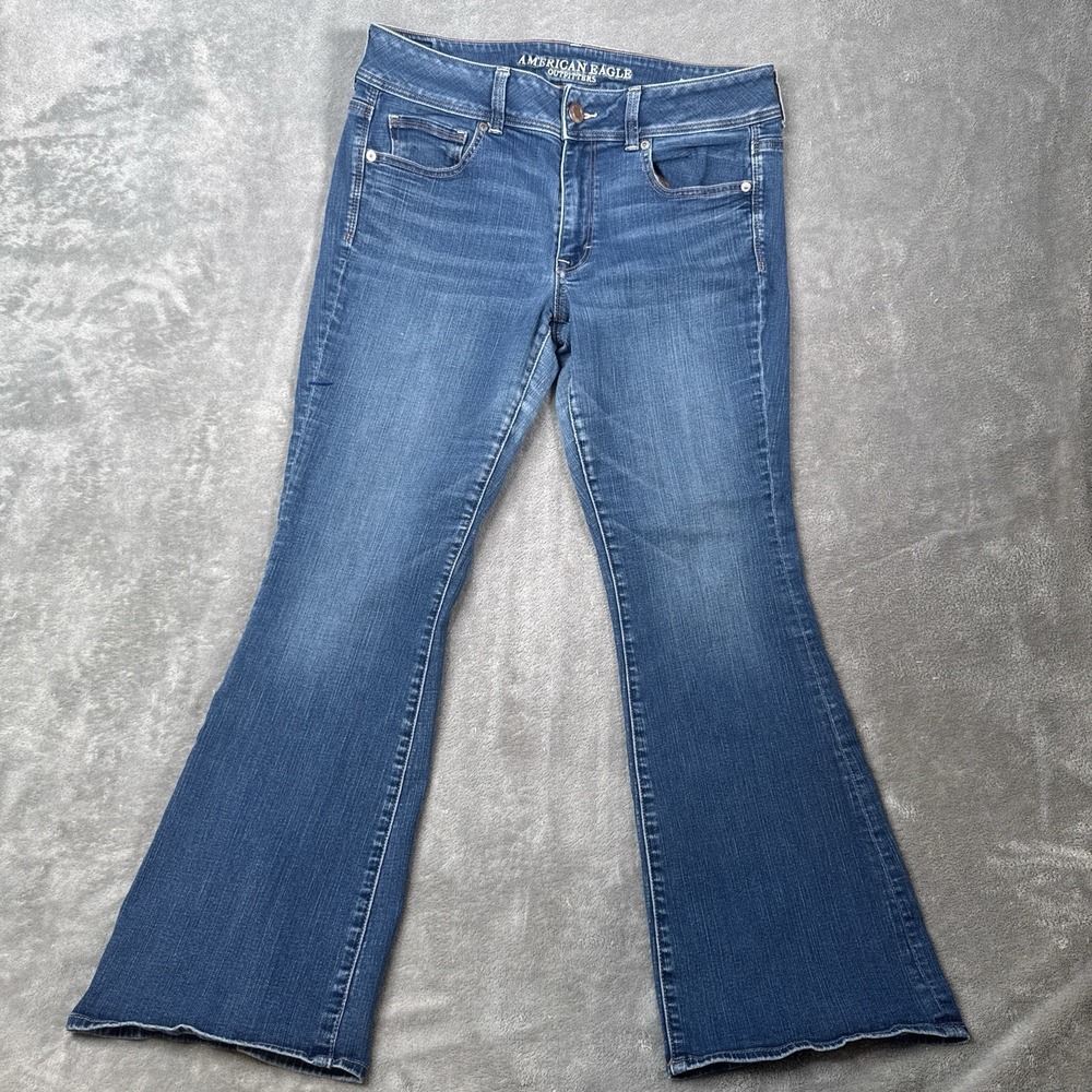 American Eagle Outfitters Jeans Womens 12 Short Blue Kick Boot Stretch Bootcut